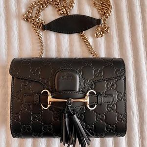 Gucci Black Guccissima Leather Mini Emily Chain Shoulder Bag